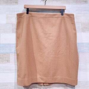 J CREW Double Serge Wool Pencil Skirt Tan Back Vent Lined Career Womens 20